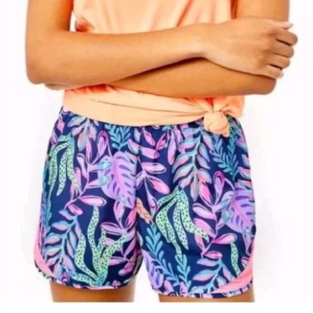 Lilly Pulitzer Luxletic Ocean Trail Navy blue Leaf Print Shorts XS